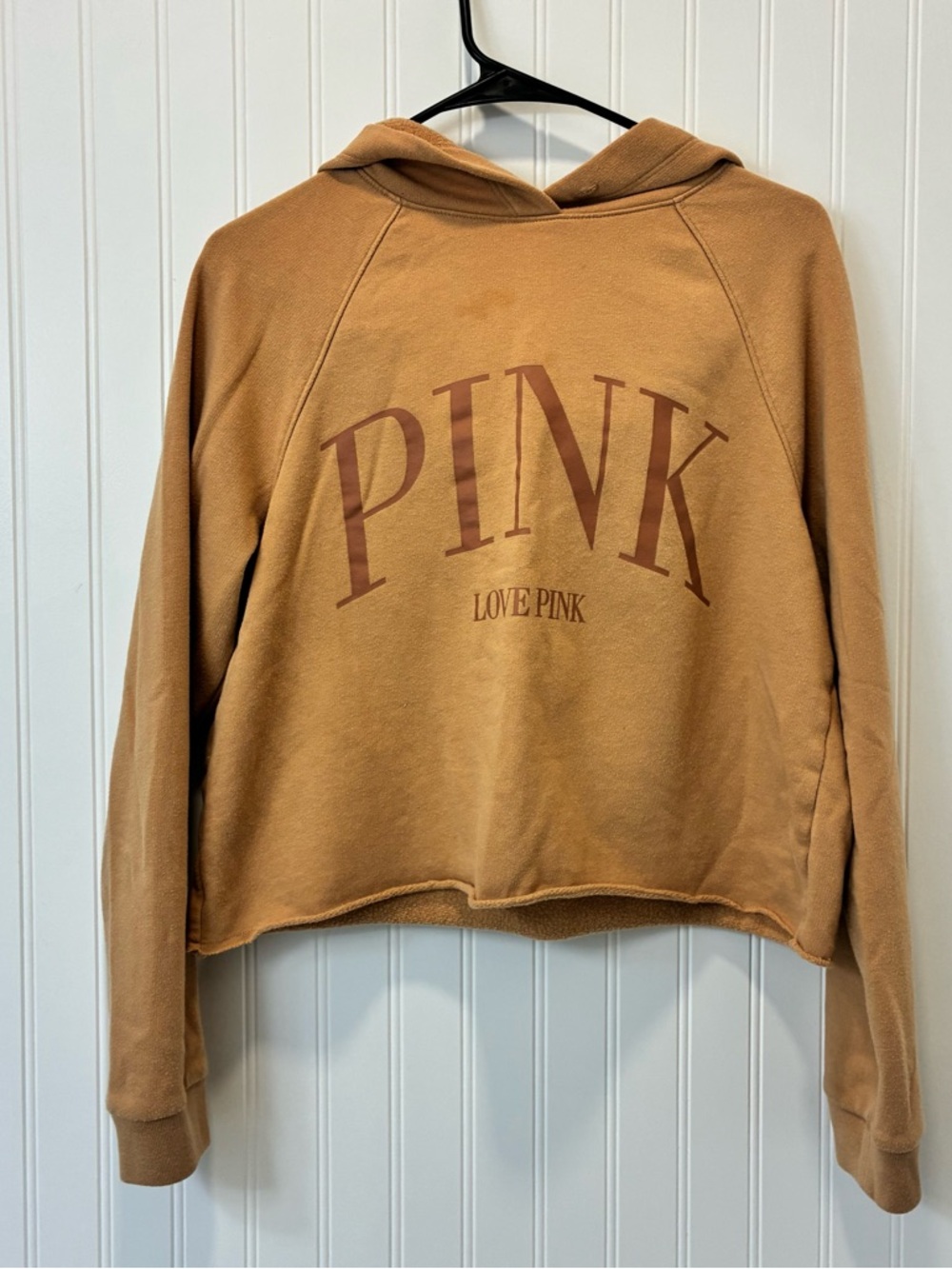 PINK Victoria's Secret Cropped Hoodie - Camel with Rust Logo